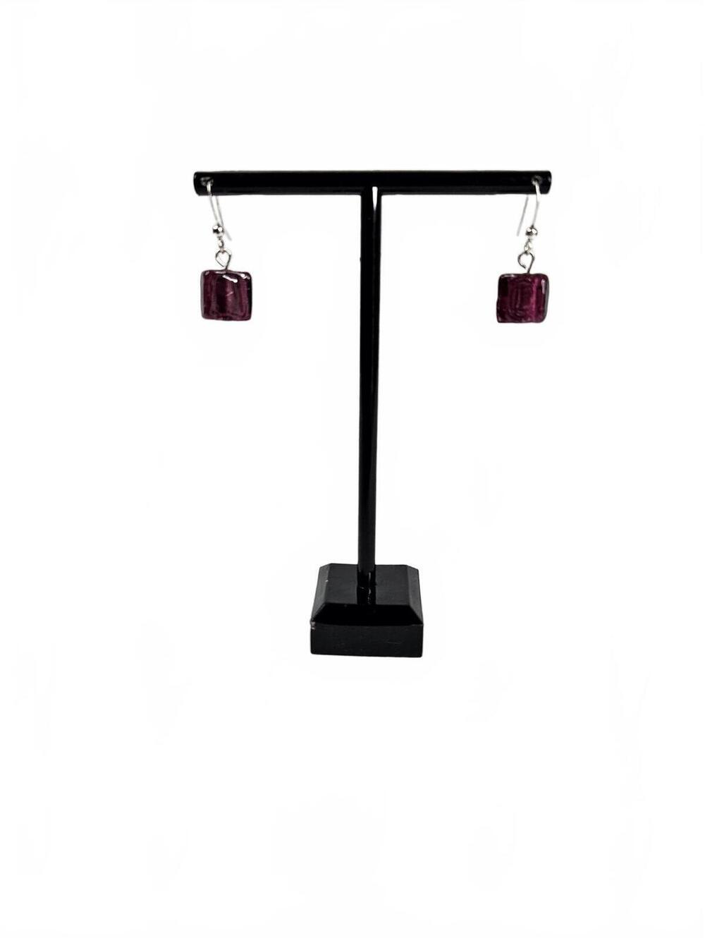 Handmade Purple Square Glass Dangle Earrings